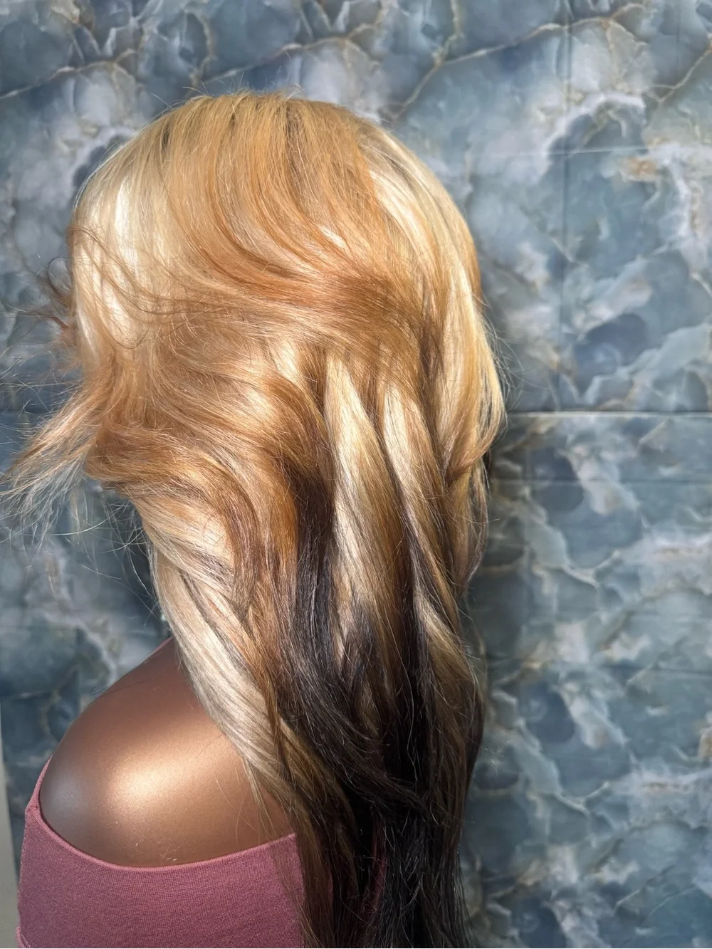 Blonde Ombre Long Wavy Lace Closure Wig - Two-Tone Blonde to Black